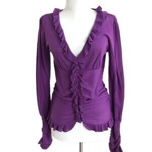 Bryan Bradley Ruffled Y2K Cardigan S Purple Cottagecore Coquette Feminine Top